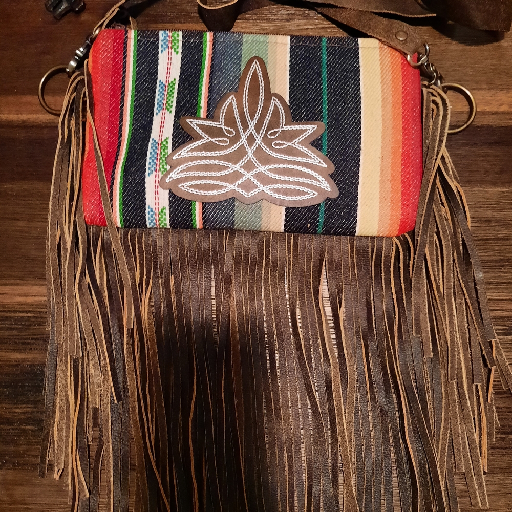 Bohemian Striped Crossbody Bag with Fringe